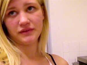 Bewitching golden-haired girlfriend sucks on cam and receives jizz in her face gap